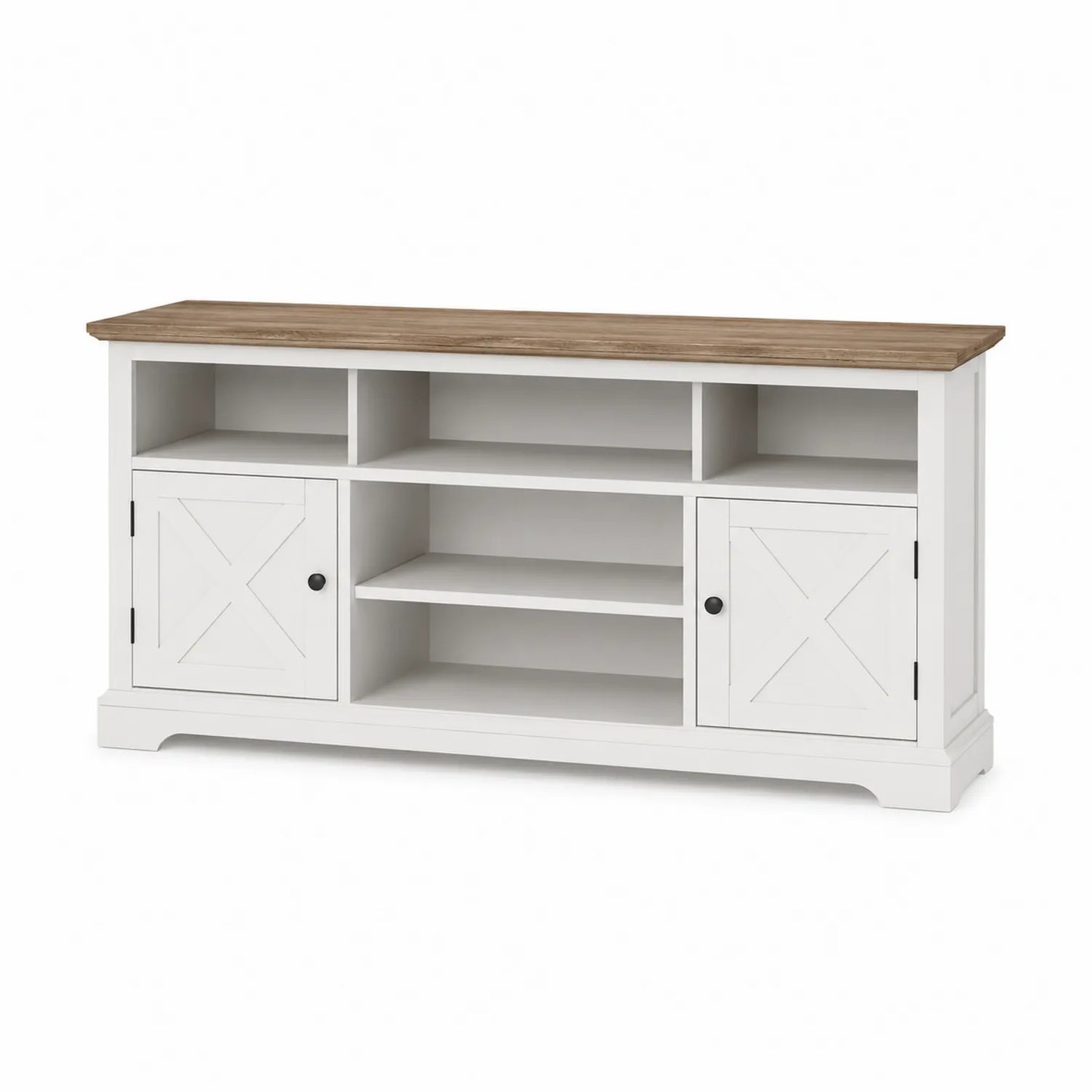 Mueble de TV de madera con estantes abiertos y puertas, 150x40x80 cm