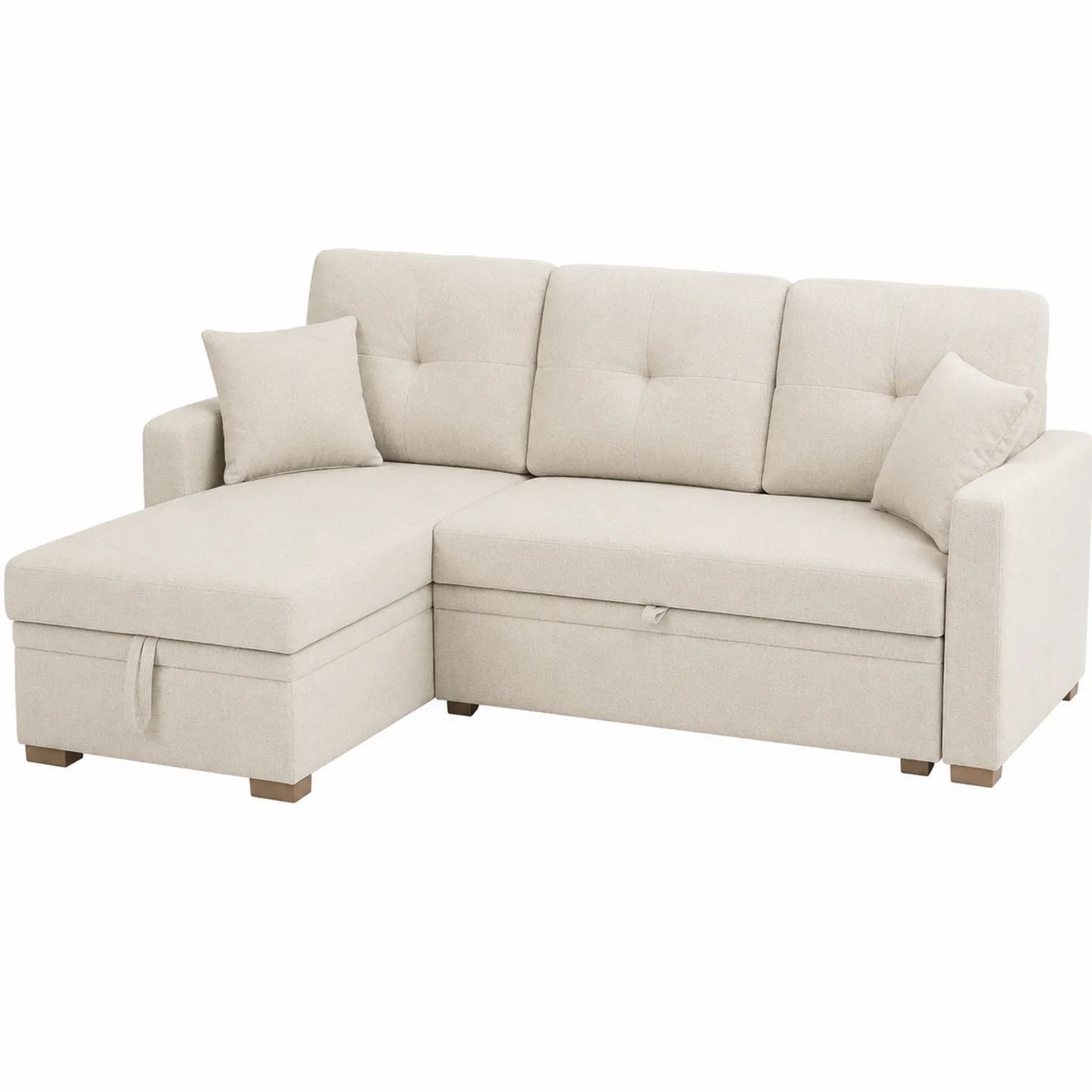 Sofá cama rinconero de poliéster beige con chaise longue