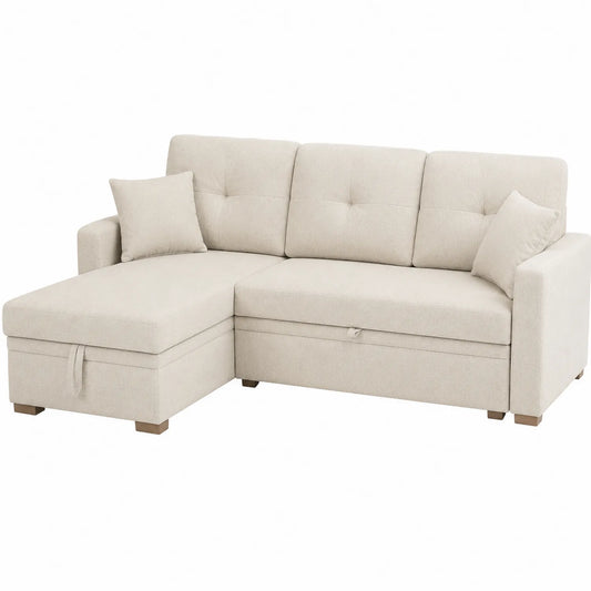 Sofá cama rinconero de poliéster beige con chaise longue