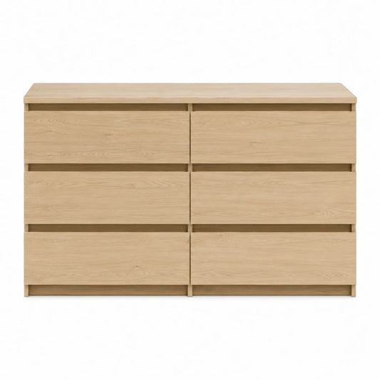 Cómoda de Madera de Roble con Seis Cajones 120x80 cm Color Natural