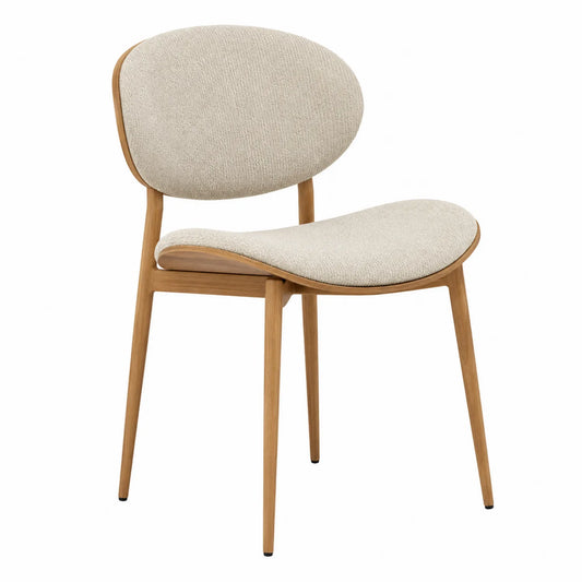 Silla de comedor tapizada en poliéster beige con estructura de haya