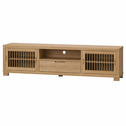 Mueble para TV de madera de roble con puertas correderas
