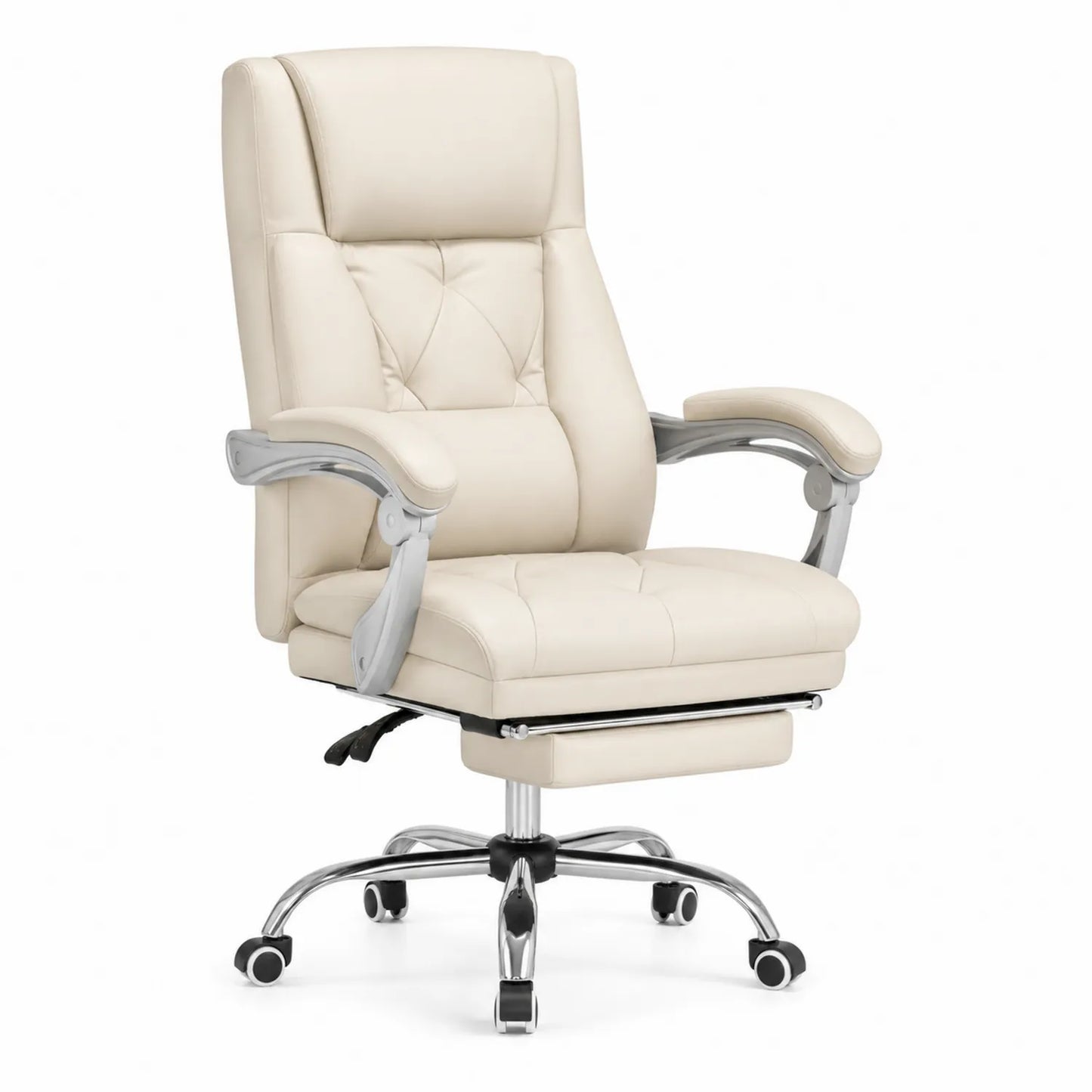 Silla de oficina de cuero sintético con reposapiés Beige