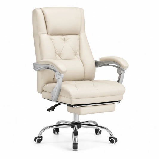 Silla de oficina de cuero sintético con reposapiés Beige