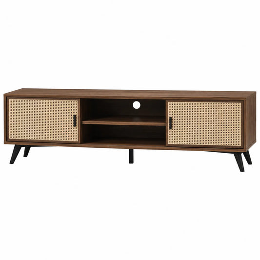Mueble para TV de madera y ratán marrón