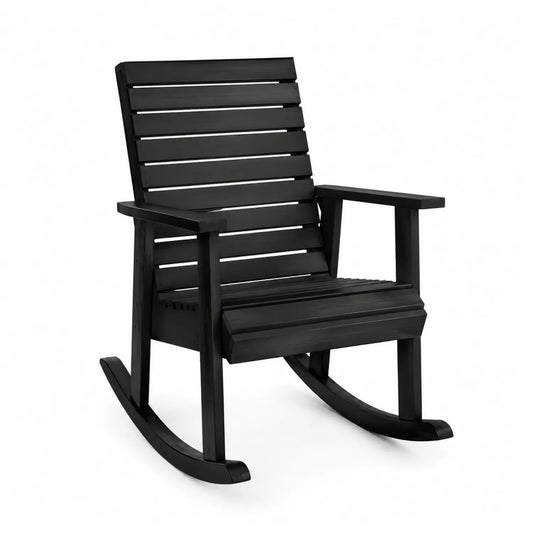 Silla mecedora de madera negra para exterior 90x60x80 cm