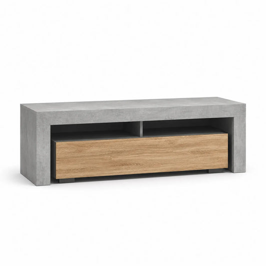 Mesa para TV de madera con acabado de hormigón y roble 120x40x45 cm