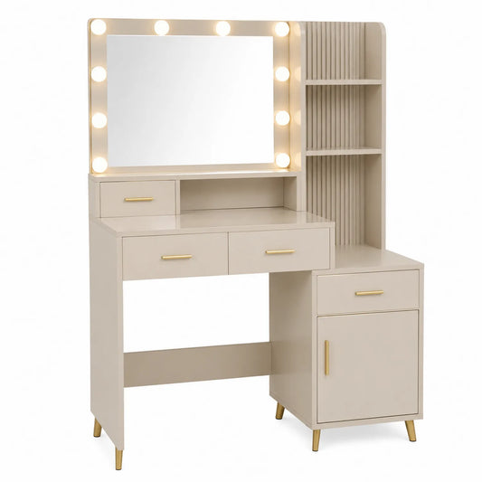 Tocador de MDF con Espejo y Luces LED Beige