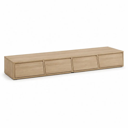 Mueble para TV de MDF con chapa de roble claro 4 cajones, 200 cm