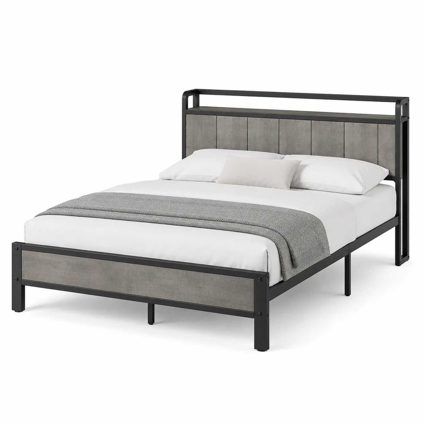 Cama de Metal y Tablero de Partículas Laminado 200x160 cm Gris/Negro