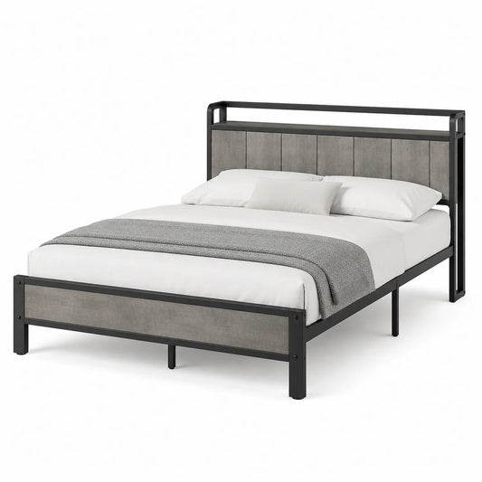 Cama de Metal y Tablero de Partículas Laminado 200x160 cm Gris/Negro