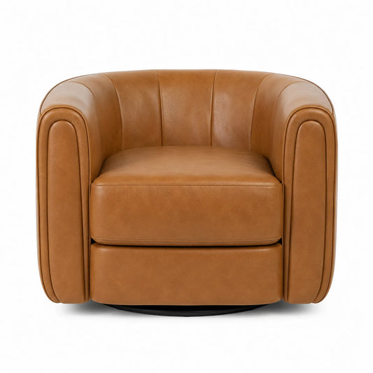 Sillón giratorio de cuero sintético marrón 75x85x90 cm