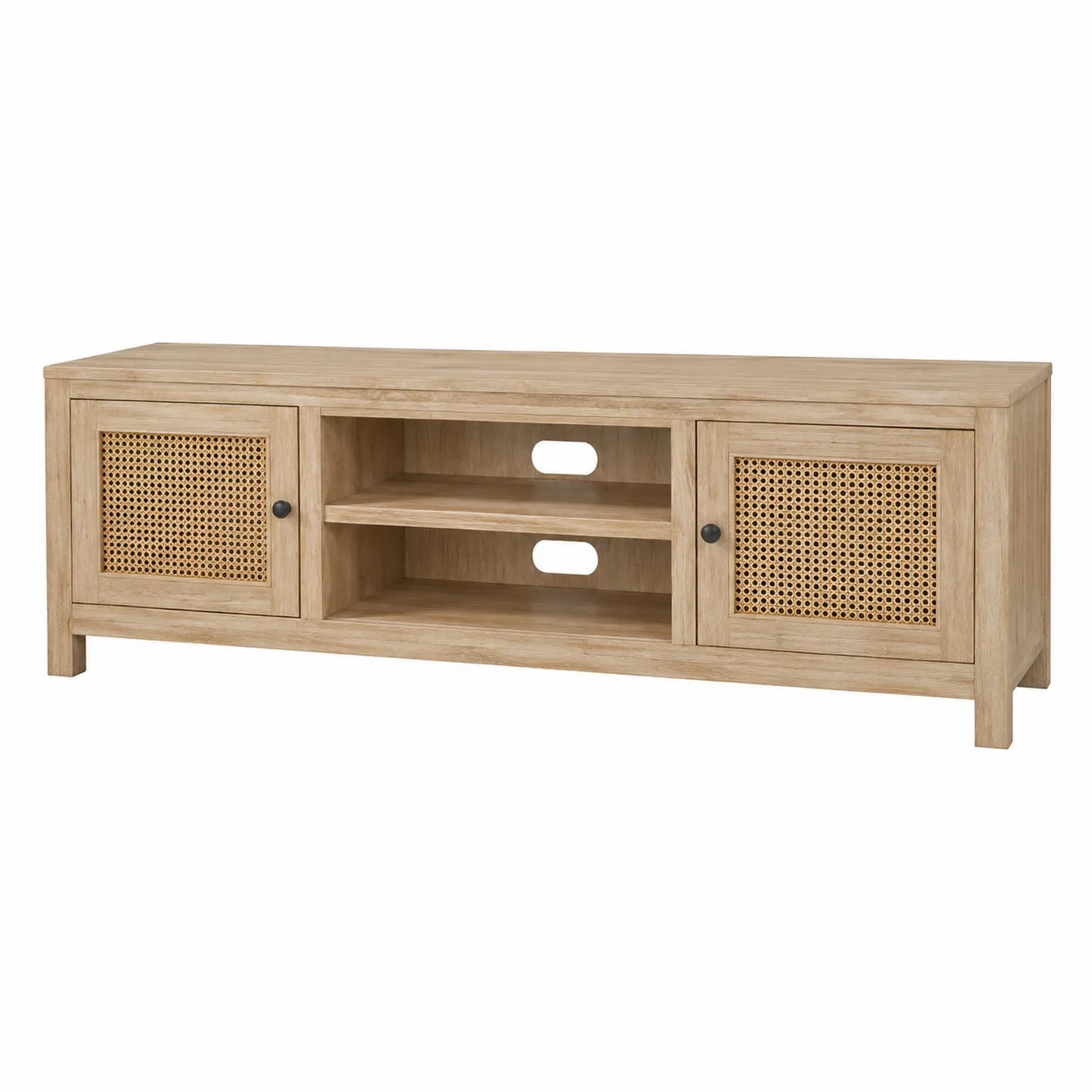 Mueble para TV de madera de caucho con puertas de mimbre 147x44x41 cm color Natural