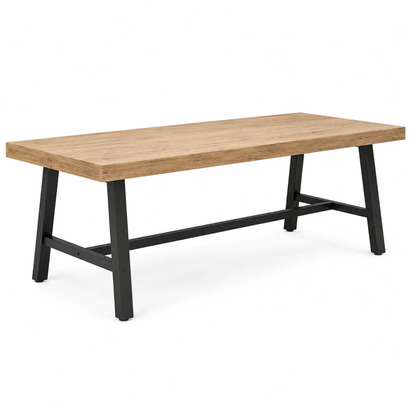 Mesa de comedor rectangular de madera maciza de roble y acero negro 200x90x75 cm