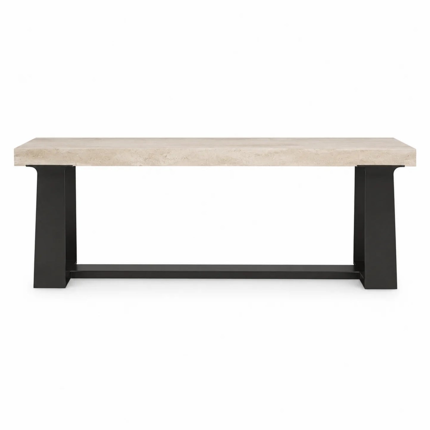Banco de mármol travertino y metal negro 120x40x45 cm
