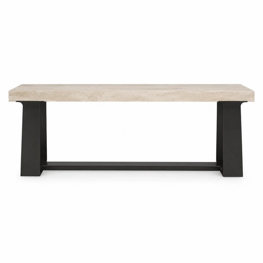 Banco de mármol travertino y metal negro 120x40x45 cm