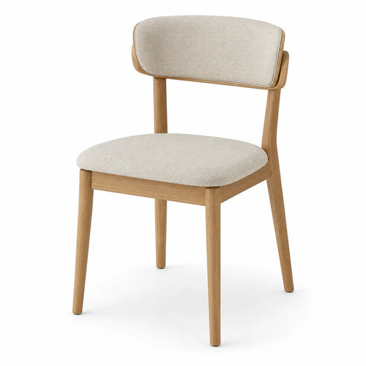 Silla de madera con asiento tapizado beige 45x52x80 cm