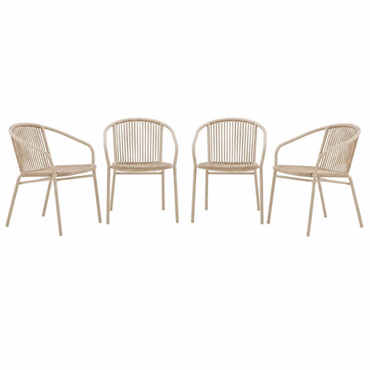 Conjunto de 4 sillas de acero y cuerda sintética beige