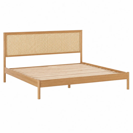 Cama de Madera de Roble y Ratán Natural 200x160 cm