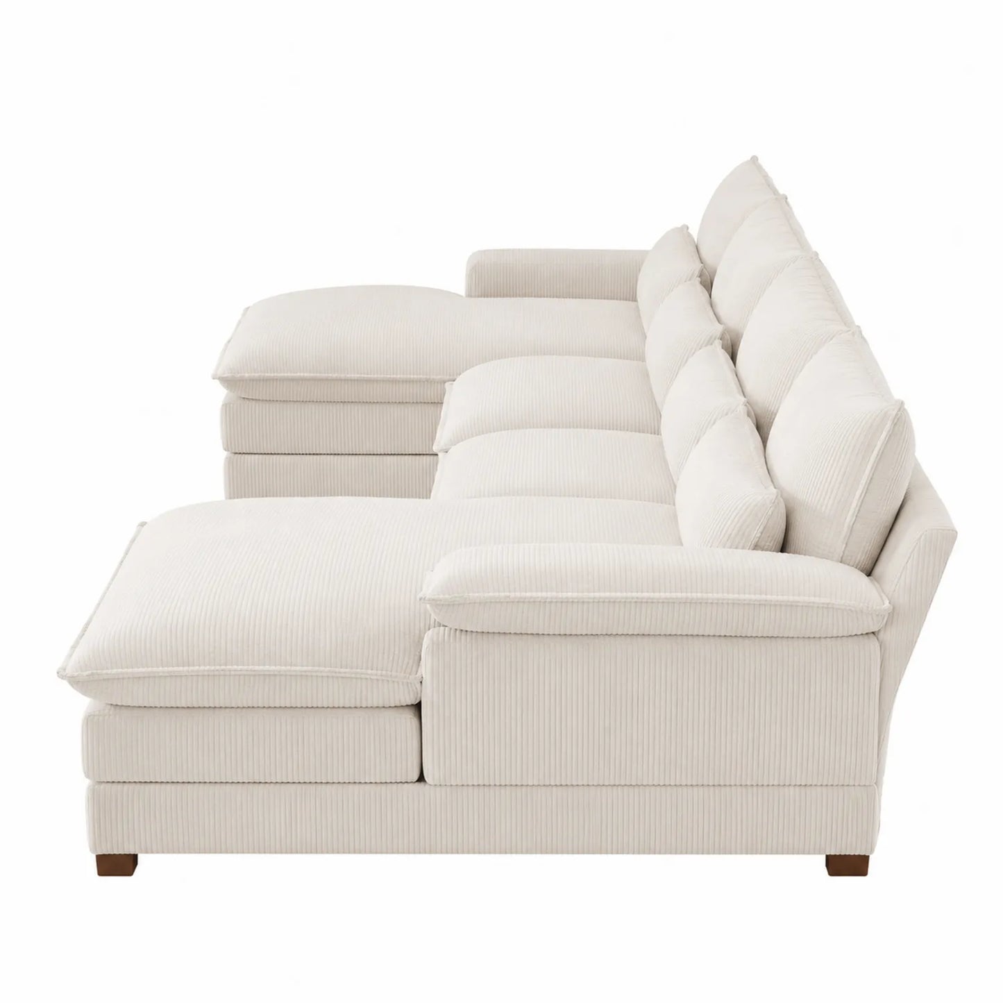 Sofá Seccional en Forma de L de Madera y Pana Beige